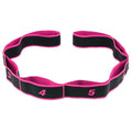 Yoga multi section stretch strap in polyester cotton latex yarn on a fitness mat, available in multiple colours