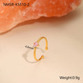 Open-ended stainless steel heart ring with zircon stones in geometric design