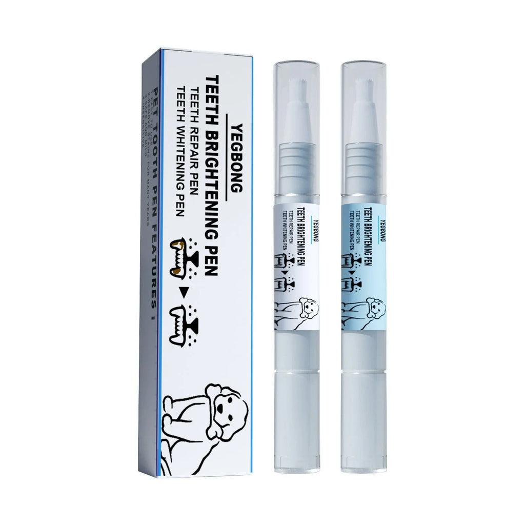 Pet teeth whitening pen with 3ml+3ml formula and dental brush applicator for dog and cat dental care