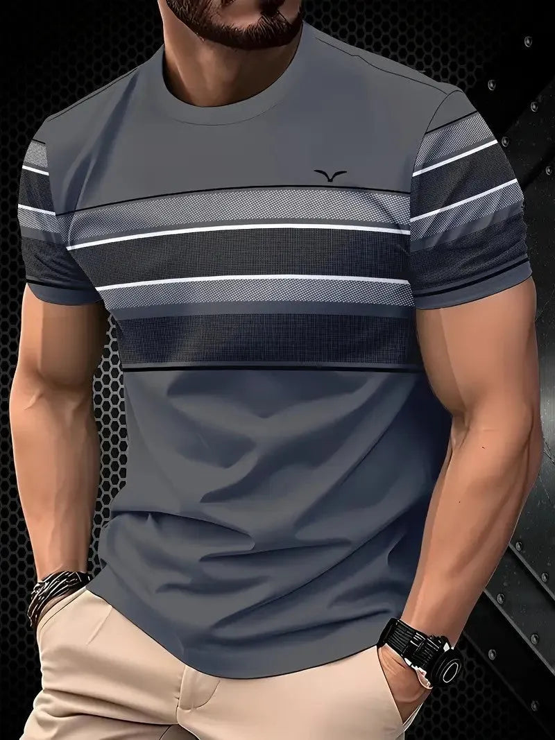 Men's contrast colour short sleeve t-shirt in gray – loose fit pullover polyester summer top