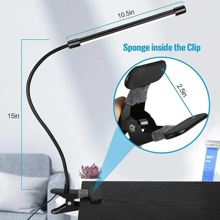 Black or white USB-powered LED desk lamp with 26cm adjustable arm for study