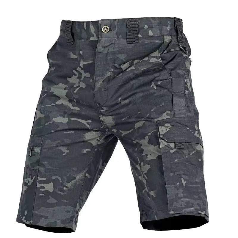 Beetle elastic waist multifunctional camouflage shorts for men and women in green colour