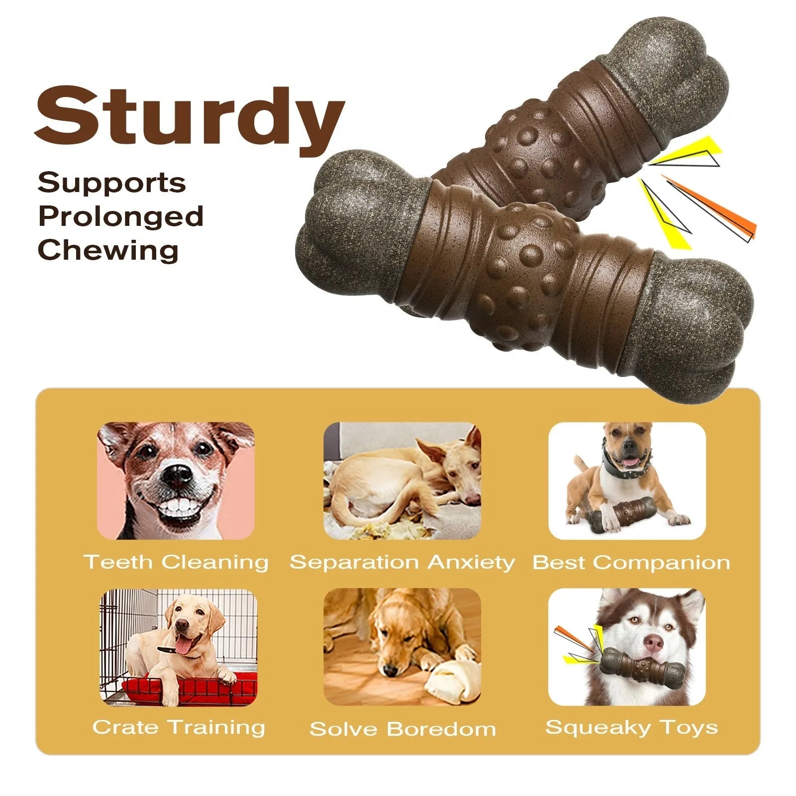 Wood colour plastic bone-shaped dog toothbrush chew toy
