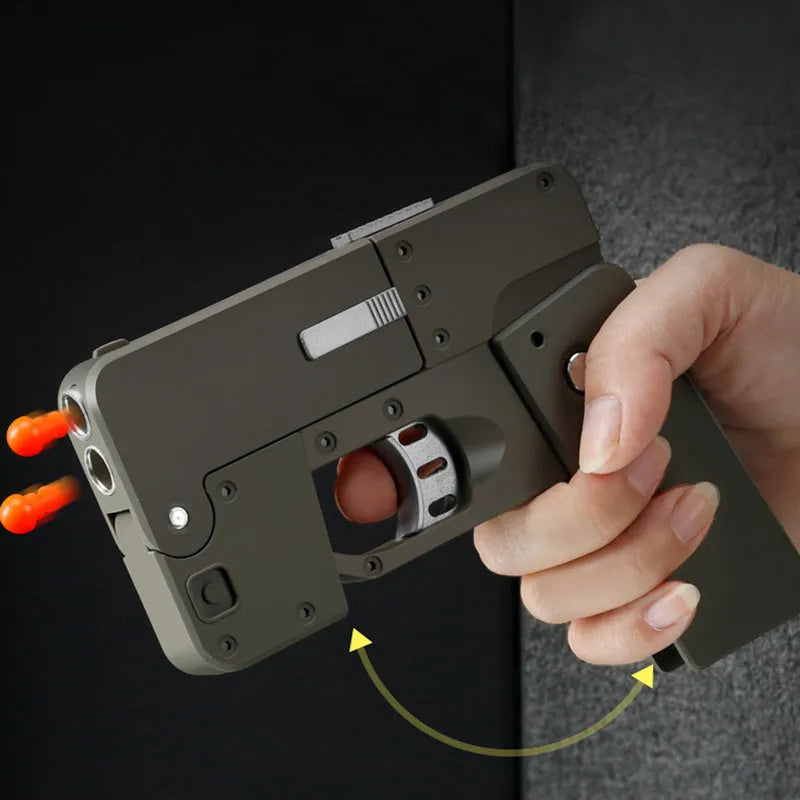 Folding mobile phone dart blaster toy with soft foam bullets in pink