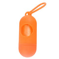 Compact black dog waste bag dispenser holder with metal hook and Velcro strap.