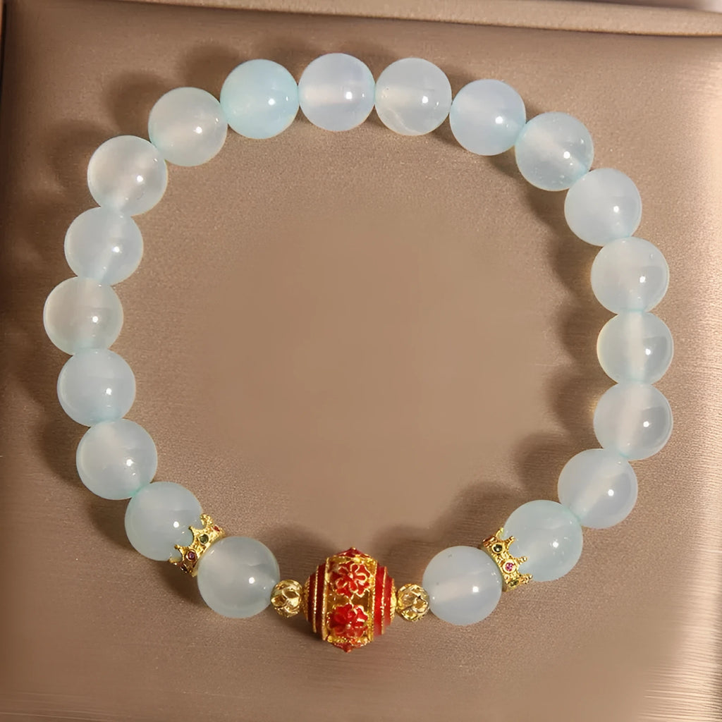 Blue agate crystal bracelet with colourful ball beads for women in Japanese Korean style