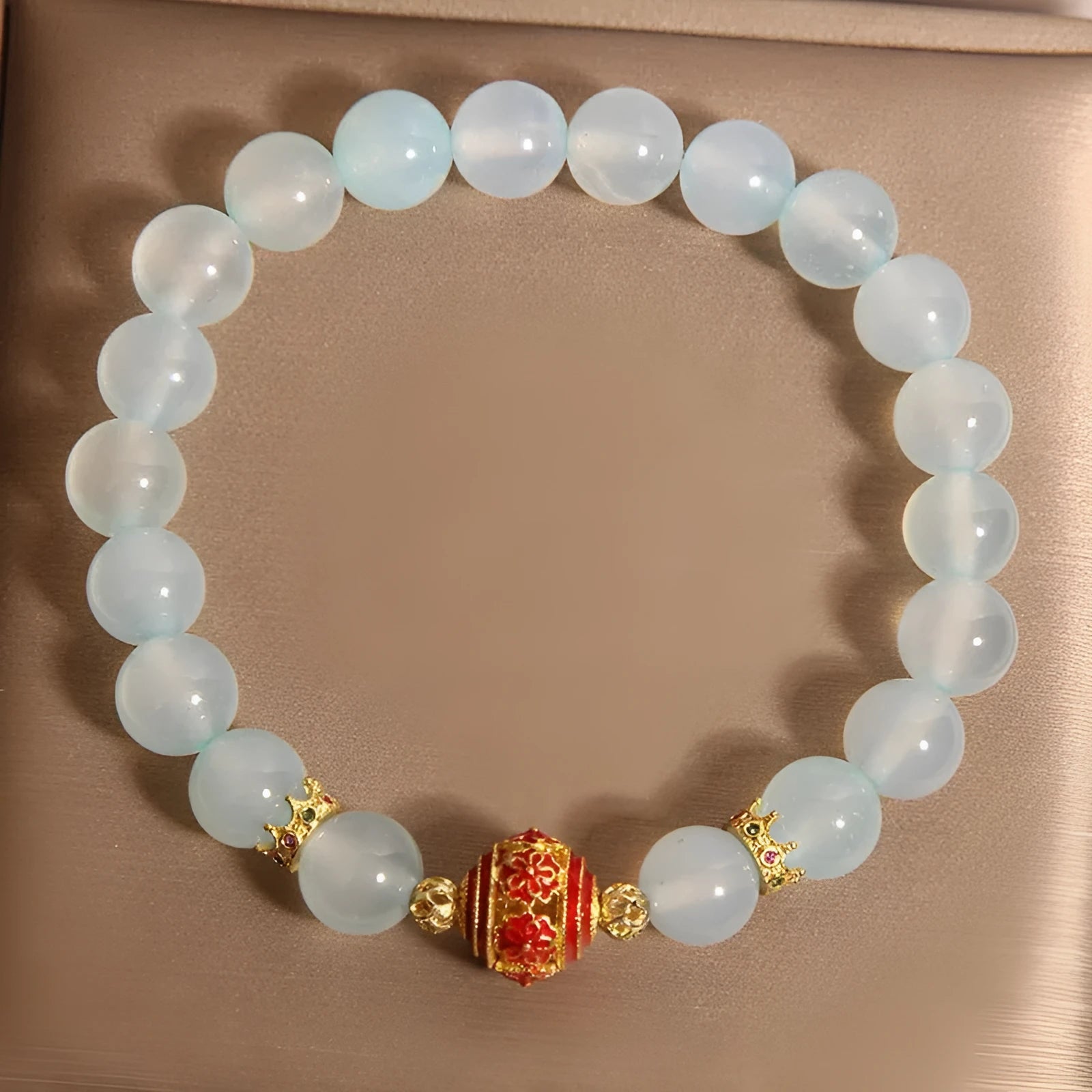 Blue agate crystal bracelet with colourful ball beads for women in Japanese Korean style