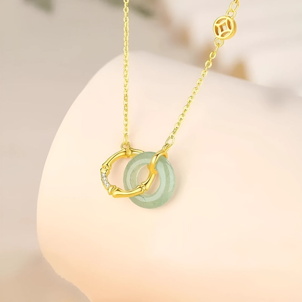 Women's handmade 925 sterling silver bamboo joint peace buckle necklace with pearl element on adjustable O-ring chain, geometric unisex design