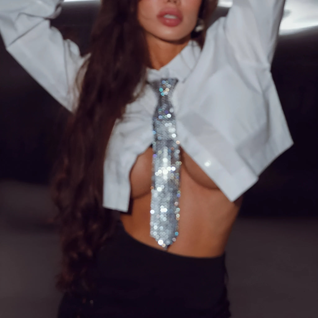 Metal sequins bow tie in arrow shape with electroplated finish in silver, gold, and black