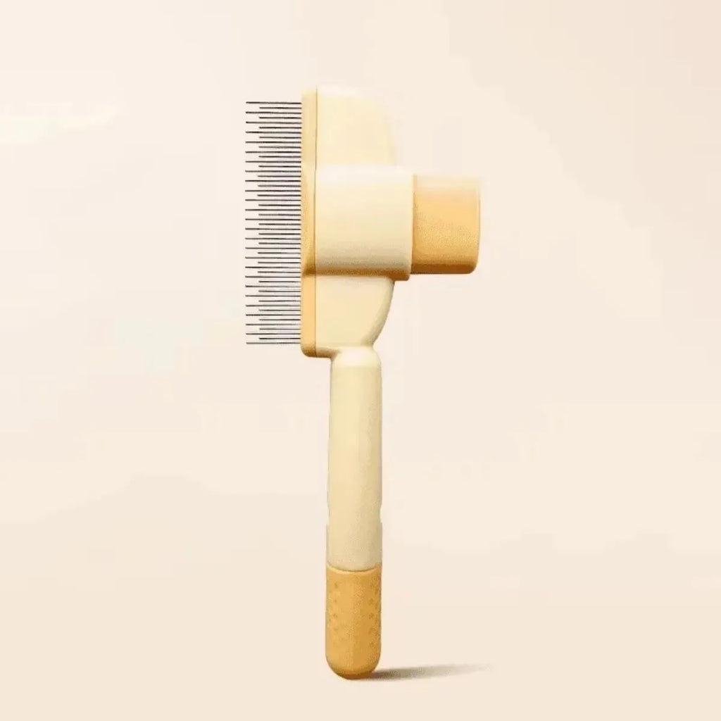 Green pet grooming brush with one-click hair removal button, gentle bristles for dogs and cats, anti-mite shedding tool