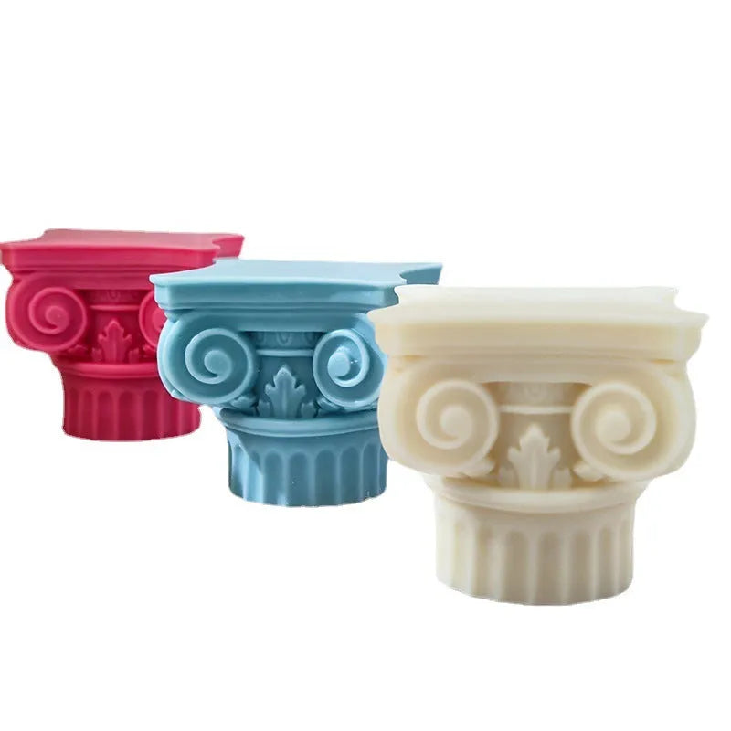 Silicone Roman pillar mould for making candles, chocolate, cakes, and plaster decorations.