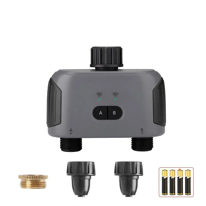 Bluetooth dual watering controller with timer connected to outdoor tap, 122x58x141.5mm, plastic body, IPX5 waterproof