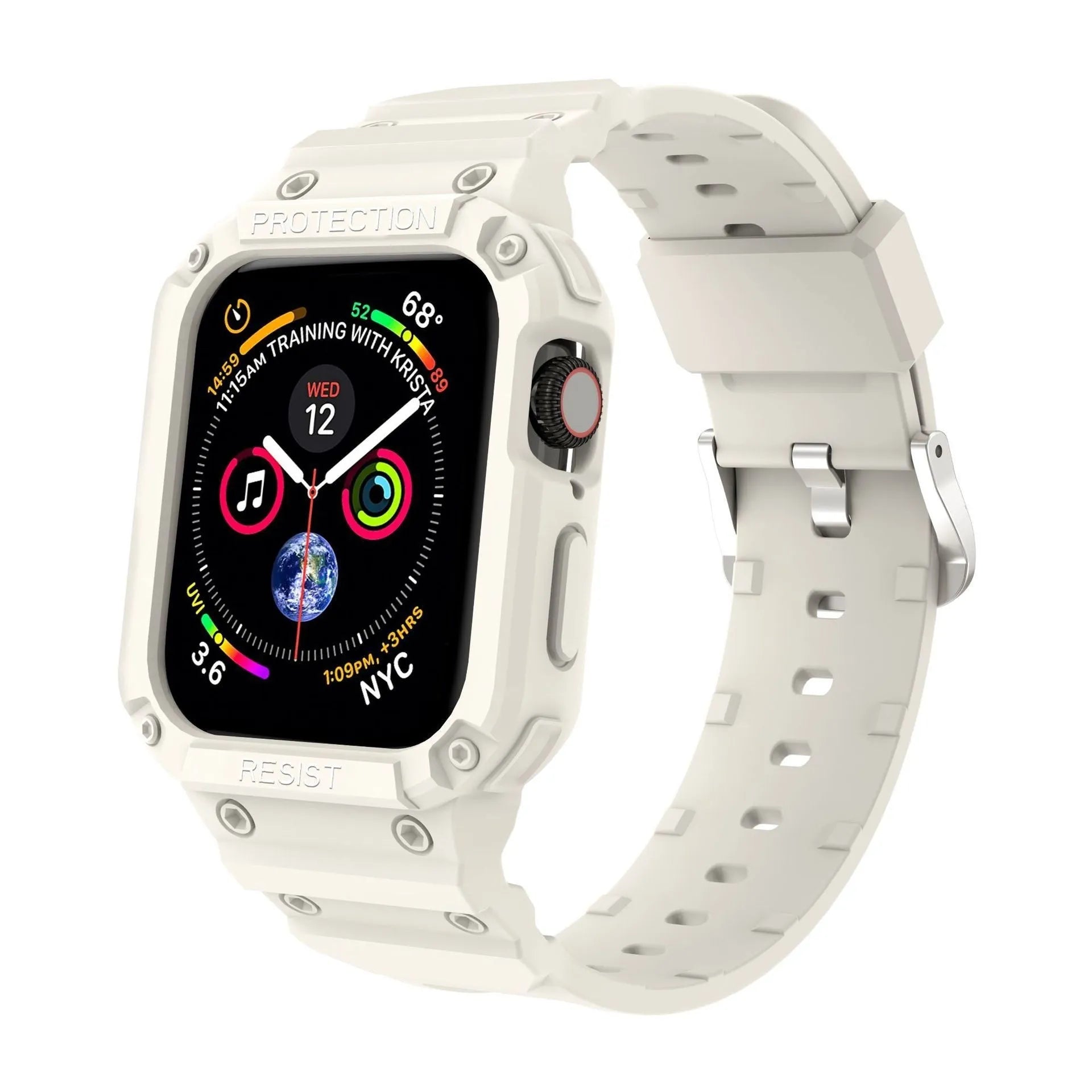 Apple Watch Series 8 protective case with integrated soft TPU sport strap in multiple colour options