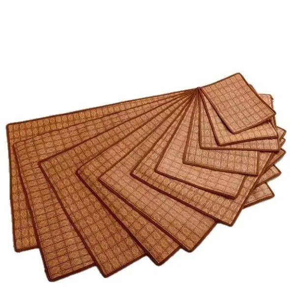 Brown rattan fibre dog cooling mat in raised woven design