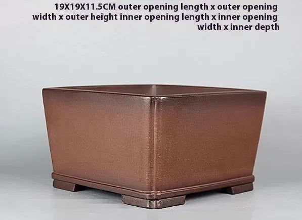 Brown handmade purple clay antique flower pot with square 19x19 cm base