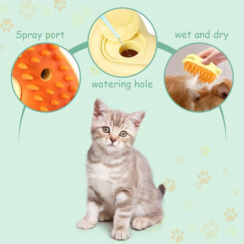 3-in-1 steam pet brush with ergonomic handle for grooming cats and dogs