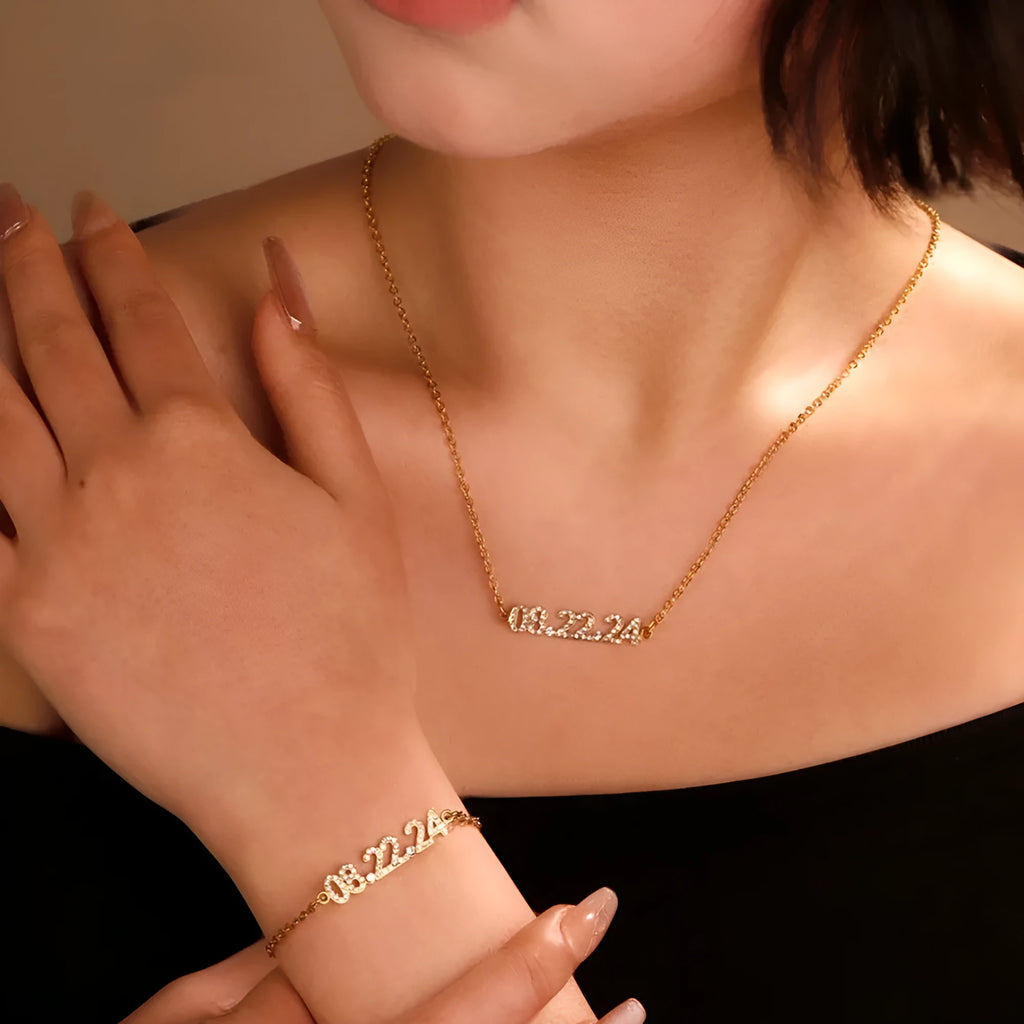 Stainless steel digital bracelet with diamond-studded numbers on display.