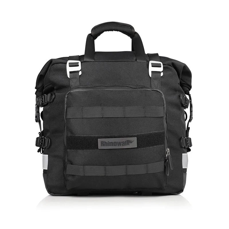 20L quick release motorcycle side bag in black polyester with straps