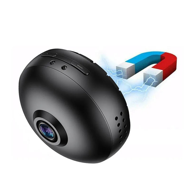 1080p wireless WiFi surveillance camera with ABS housing on a flat surface.