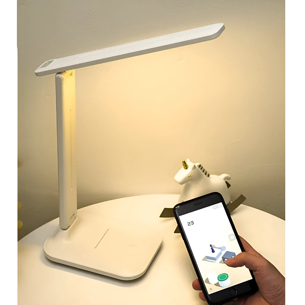 White plastic touch dimming bedside lamp for children's bedrooms with USB charging port