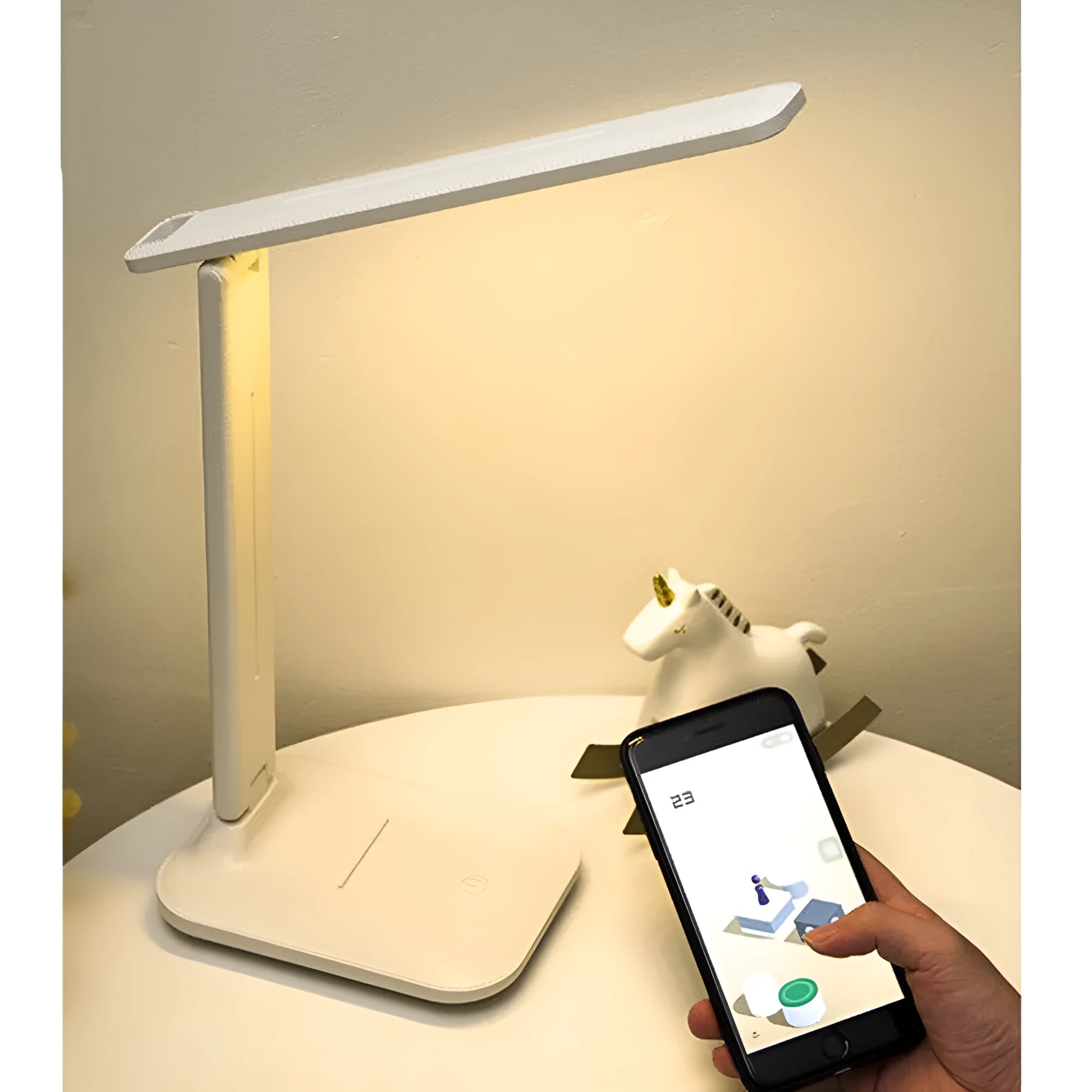 White plastic touch dimming bedside lamp for children's bedrooms with USB charging port