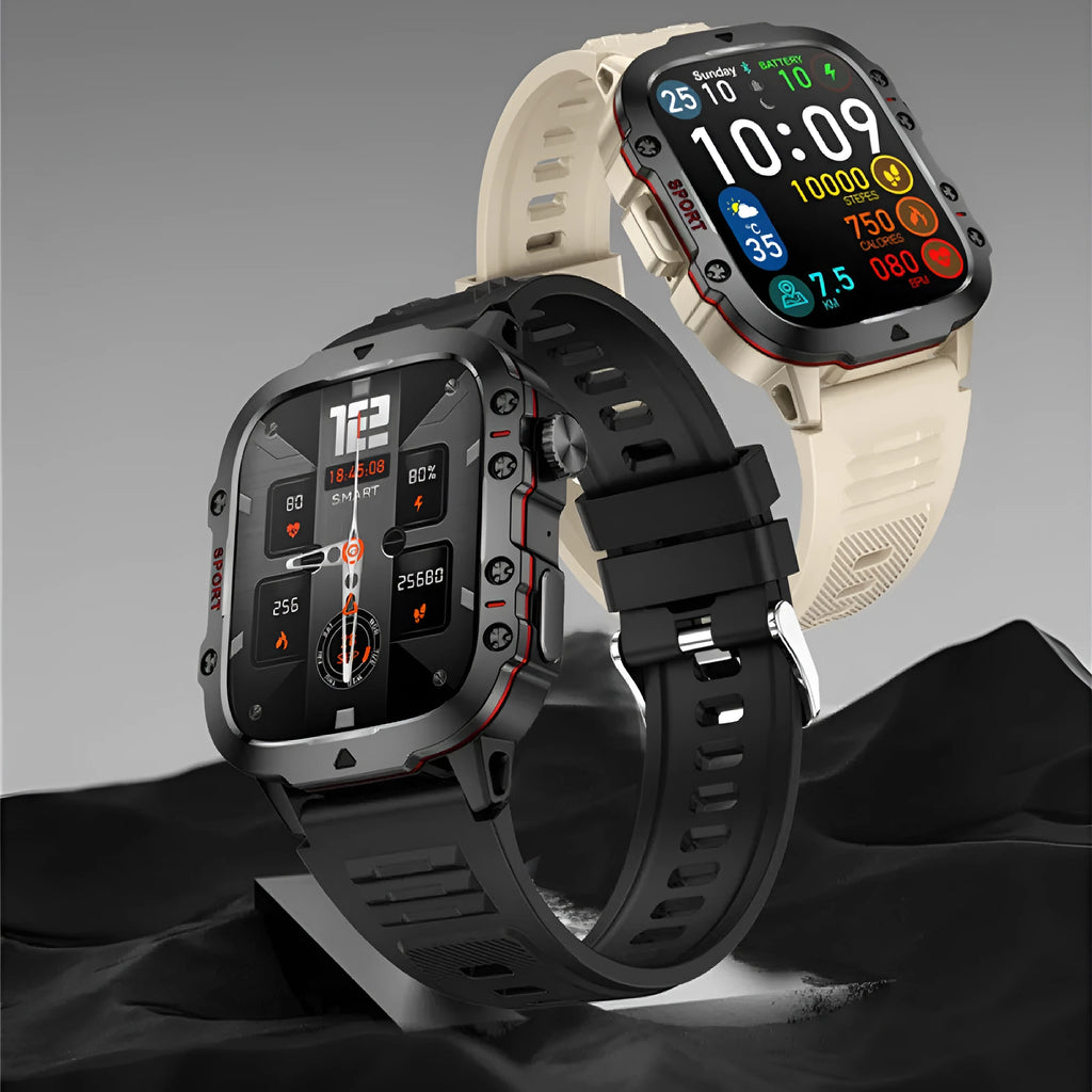 QX11 Smart Bluetooth Watch in black or khaki with a TFT touch screen on a wrist.