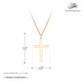 Simple glossy cross pendant on an O-chain sterling silver necklace in gold plating.