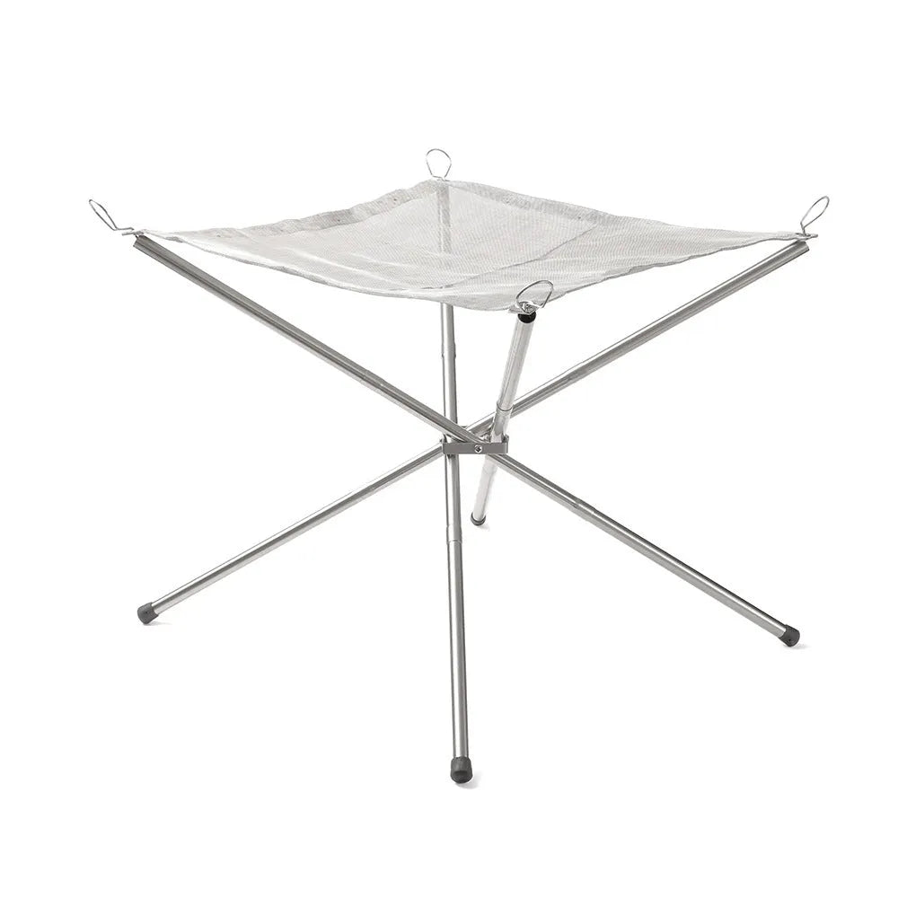 Silver stainless steel barbecue grill net shown in medium and large sizes for group cooking.
