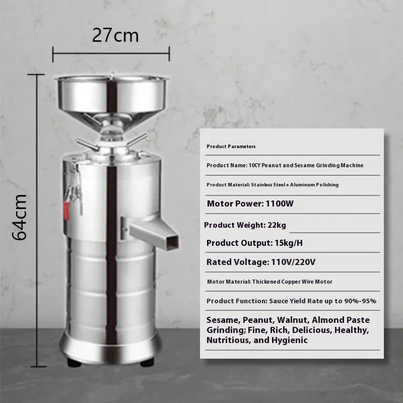 Stainless steel electric sesame paste grinding machine with 100mm wheel for homemade tahini