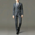 Men's flat collar slim fit suit jacket with trousers in dark grey, half linen lining, sports wear autumn winter
