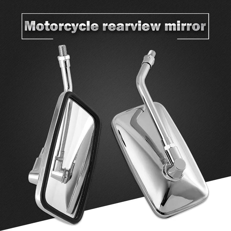Silver all-metal motorcycle rearview mirror with convex glass on handlebar