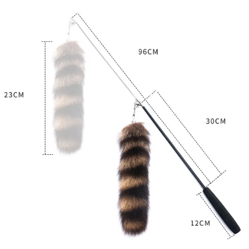 Black cat toy wand with elastic string measuring 42cm for interactive feline play