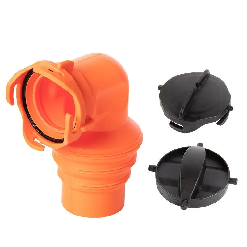 PP 90 degree sewage hose rotary elbow joint on black background showing hose and connector option