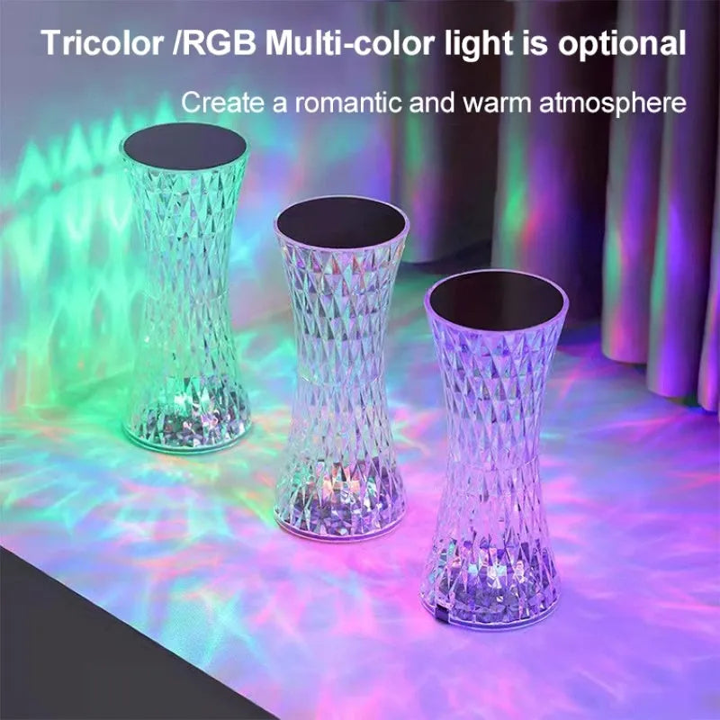 Crystal bedside lamp vase shape 9x19cm transparent PC material with LED colour light
