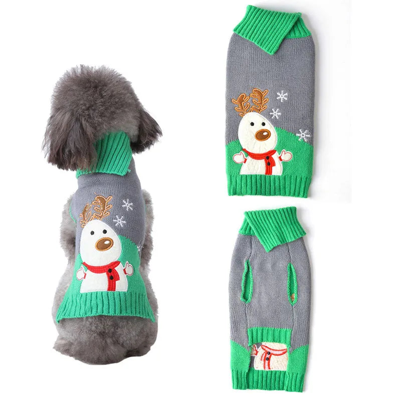 Pet dog Christmas pompom sweater in black on small dog unisex acrylic knit holiday outfit