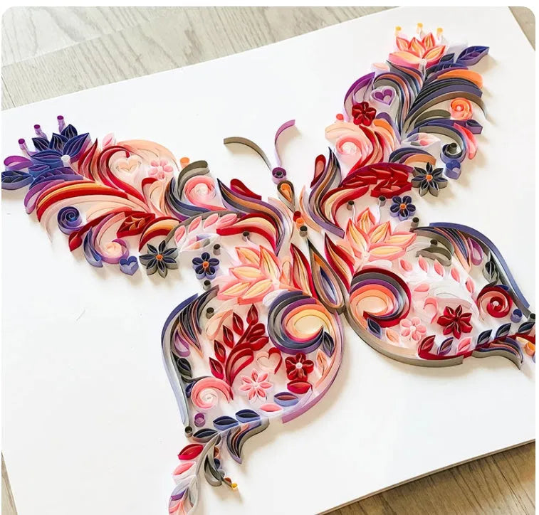 20 inch butterfly quilling illustration material pack with craft paper and tools in blue and pink