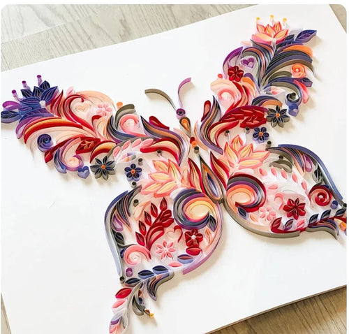 20 inch butterfly quilling illustration material pack with craft paper and tools in blue and pink