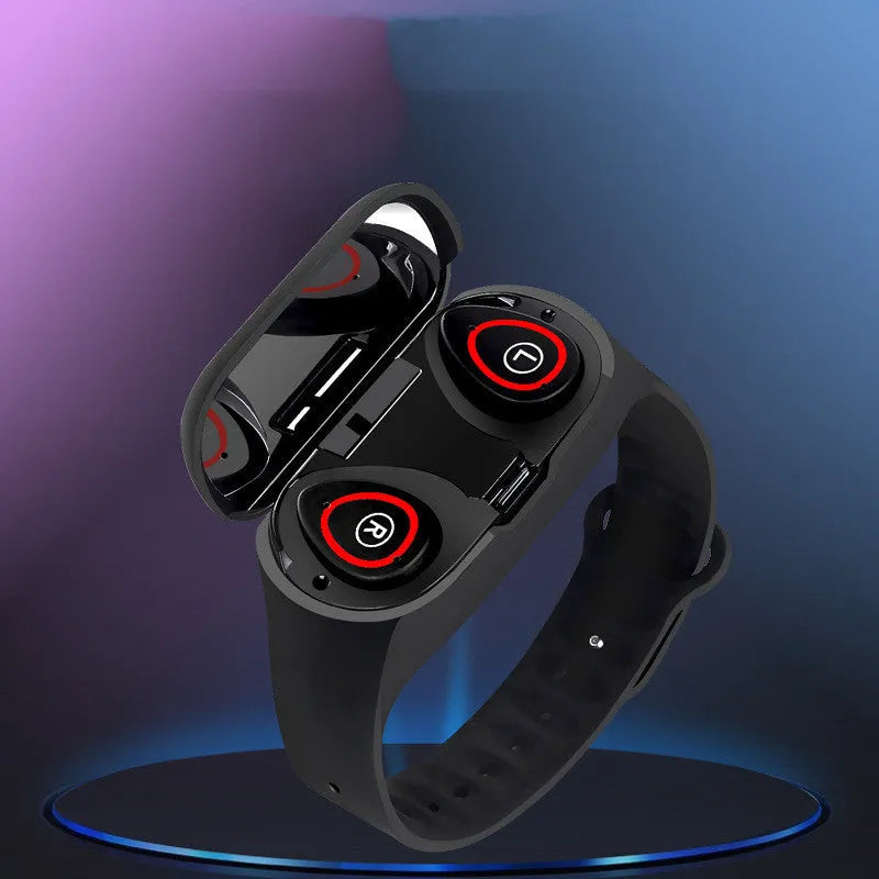 Smart bracelet earphone combo with 1 inch screen and silicone band in black blue and red colors