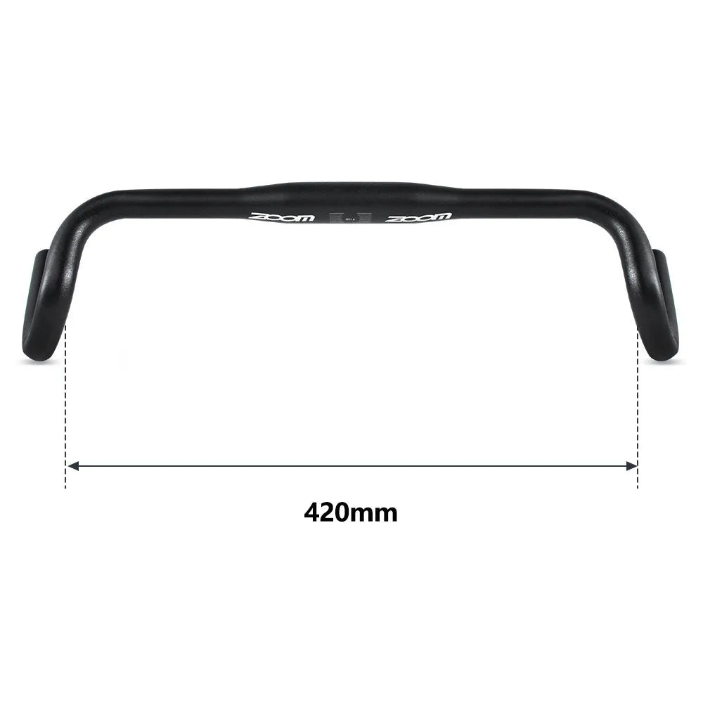 Black aluminium alloy road bike bent handlebar 420mm width with 31.8mm clamp diameter