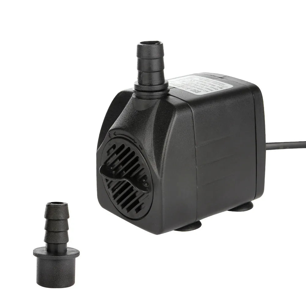 Black submersible aquarium pump with flowing water technology for filtration and circulation