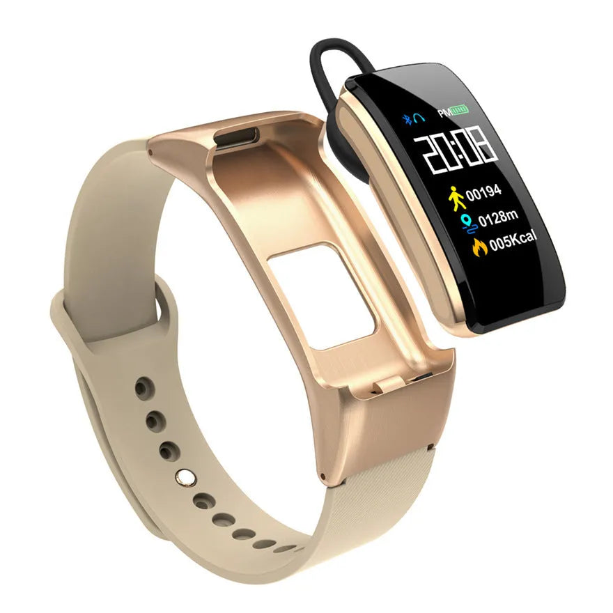B31 smart watch with heart rate blood pressure monitor in gold colour showing step count