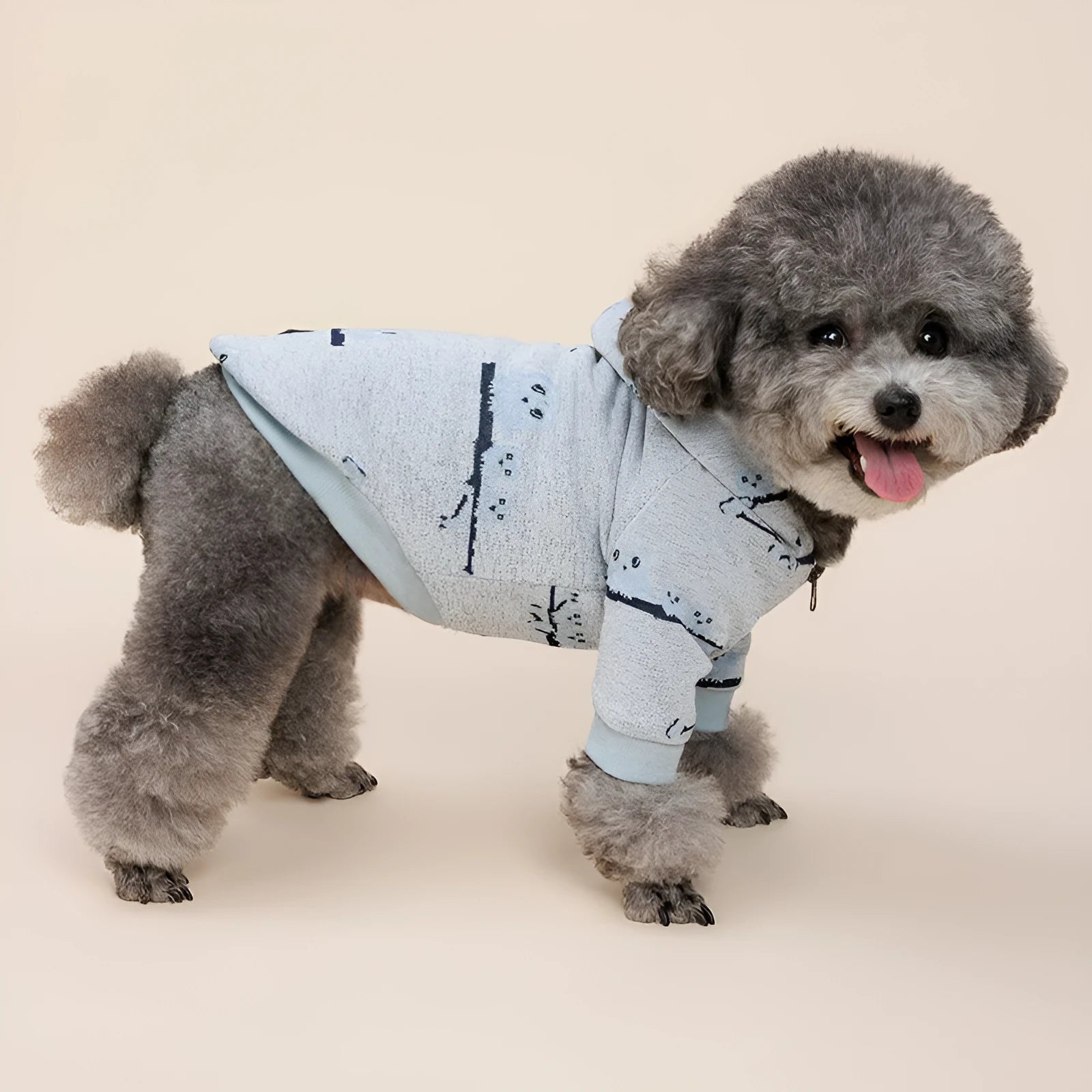 Blue dog pattern zipper sweater coat for pets, cotton material
