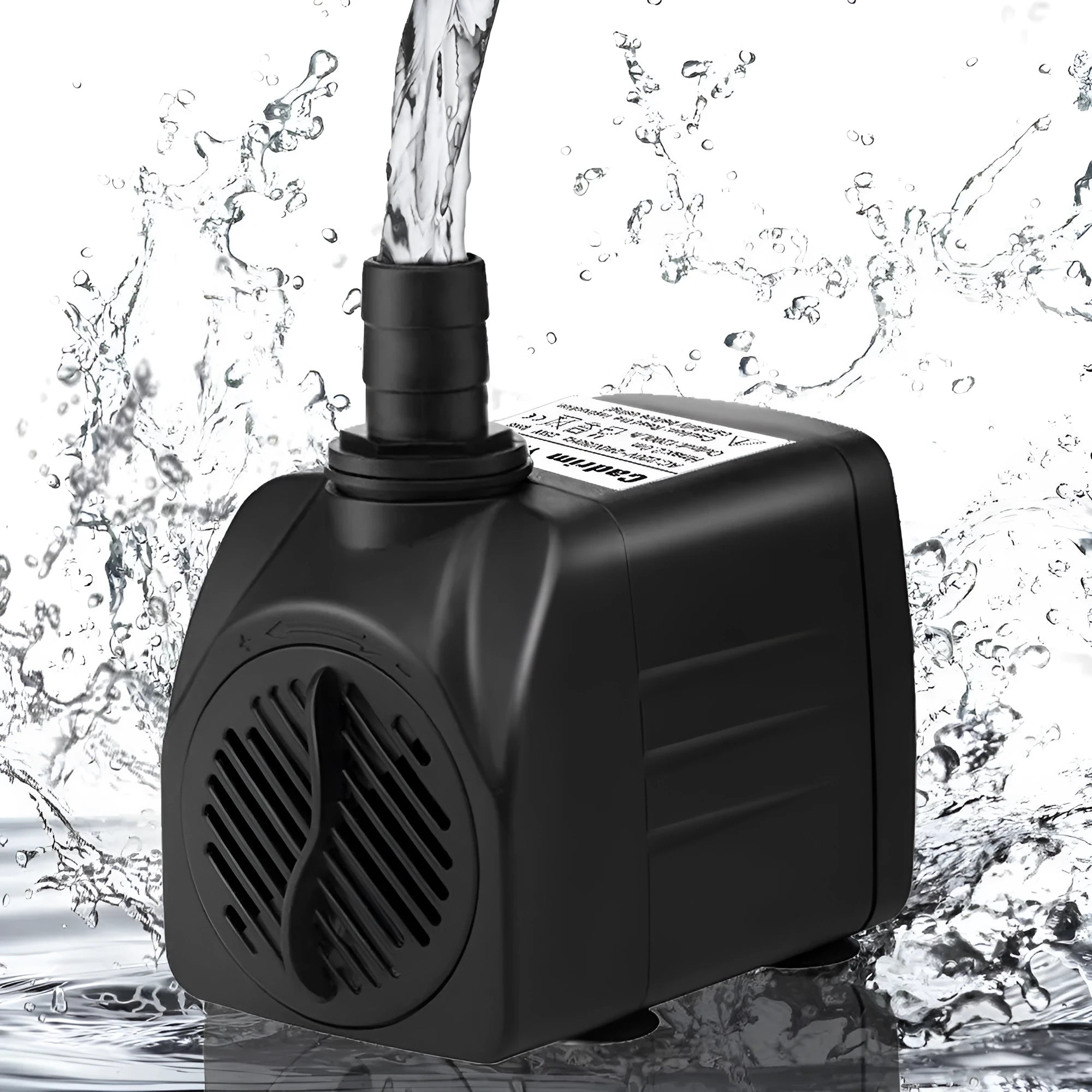 Black submersible aquarium pump with flowing water technology for filtration and circulation