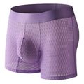 Men's low waist lace mesh boxer shorts in a choice of five colours on a size chart.