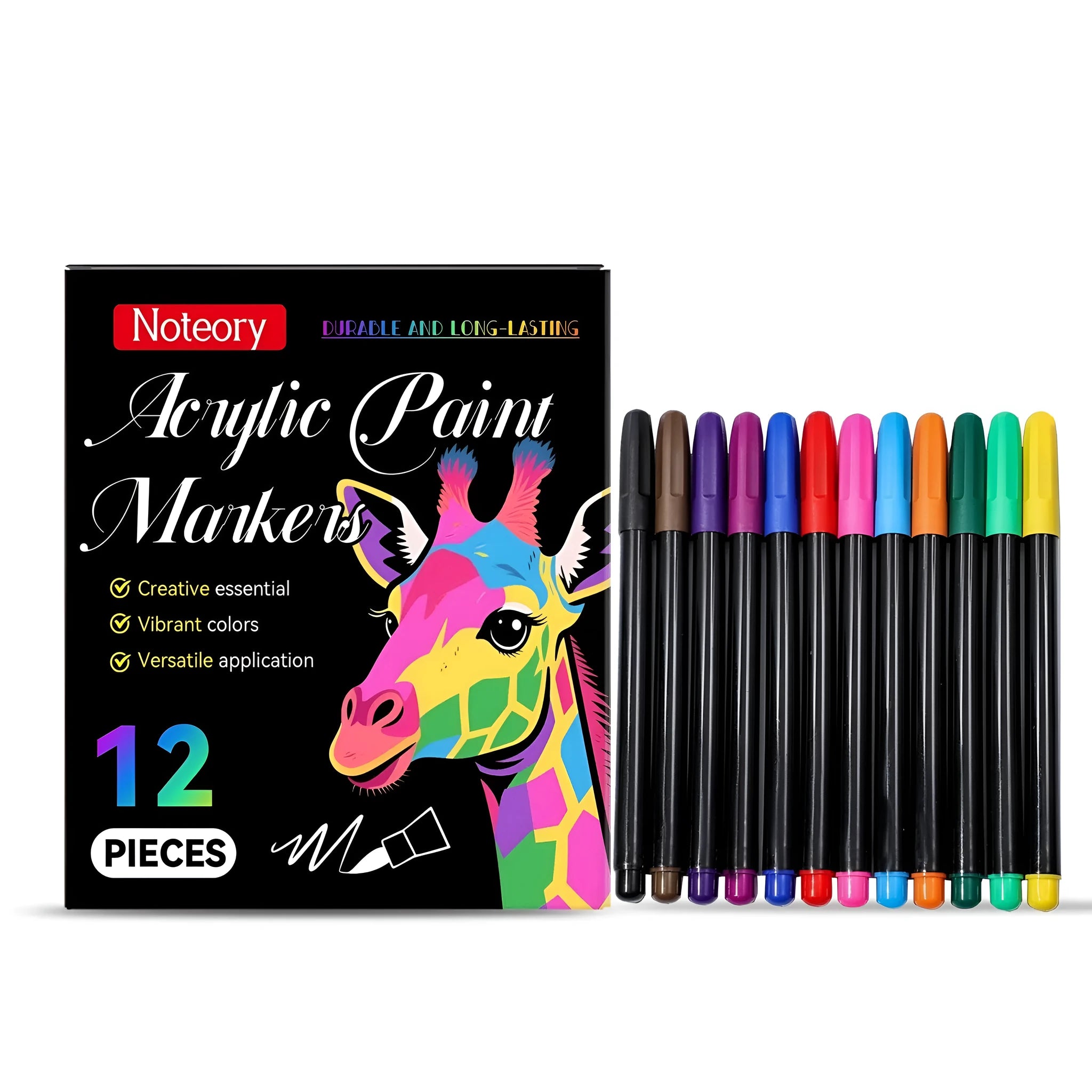 Set of 12 acrylic paint markers with fine tips for art and crafts on multiple surfaces