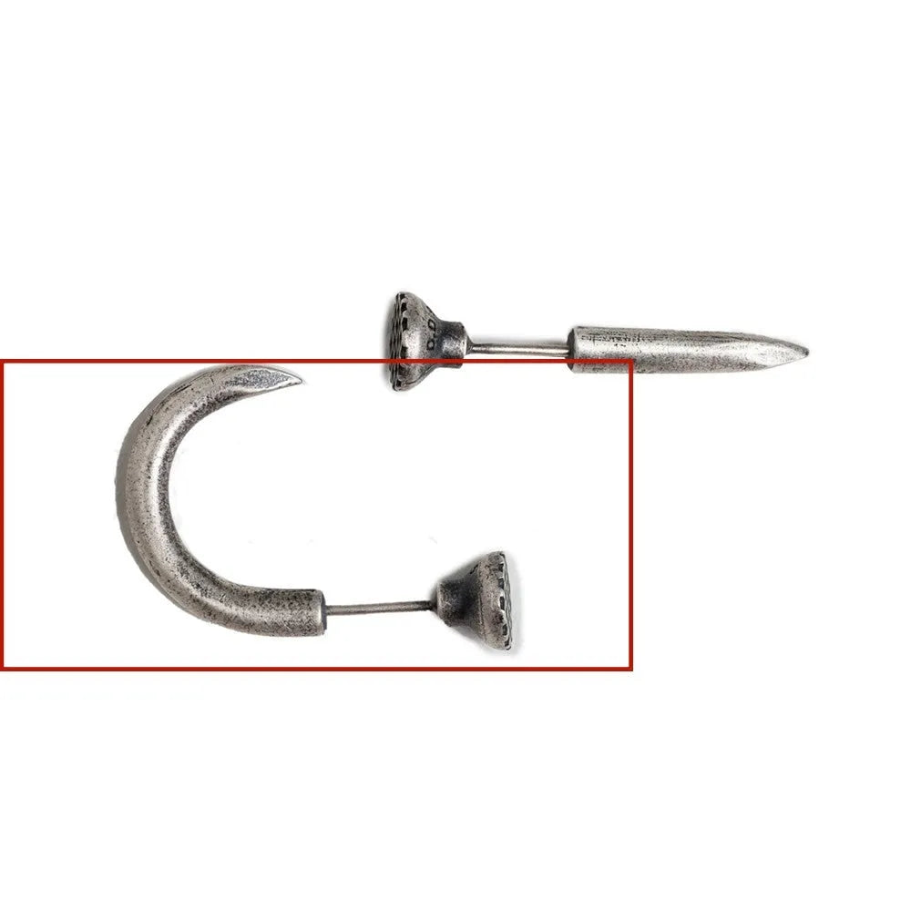 S925 sterling silver punk stud earring in straight nail or curved nail design on a hook.