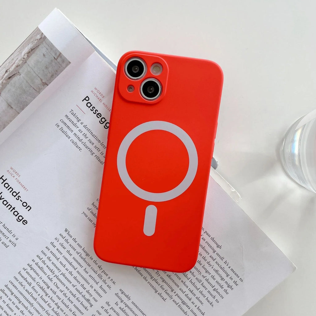 Magnetic TPU phone case for iPhone showing back cover with wireless charging ring in multiple colours