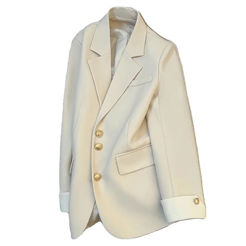 Women's Korean-style medium-length loose coat with pockets in polyester fabric