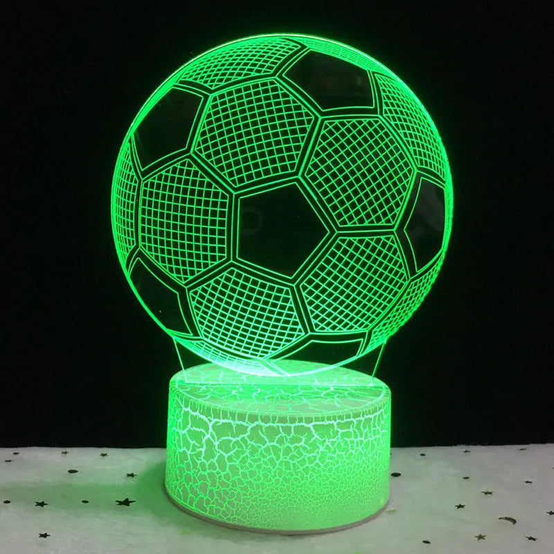 3D football night light showing seven colour options with touch controls and USB cable
