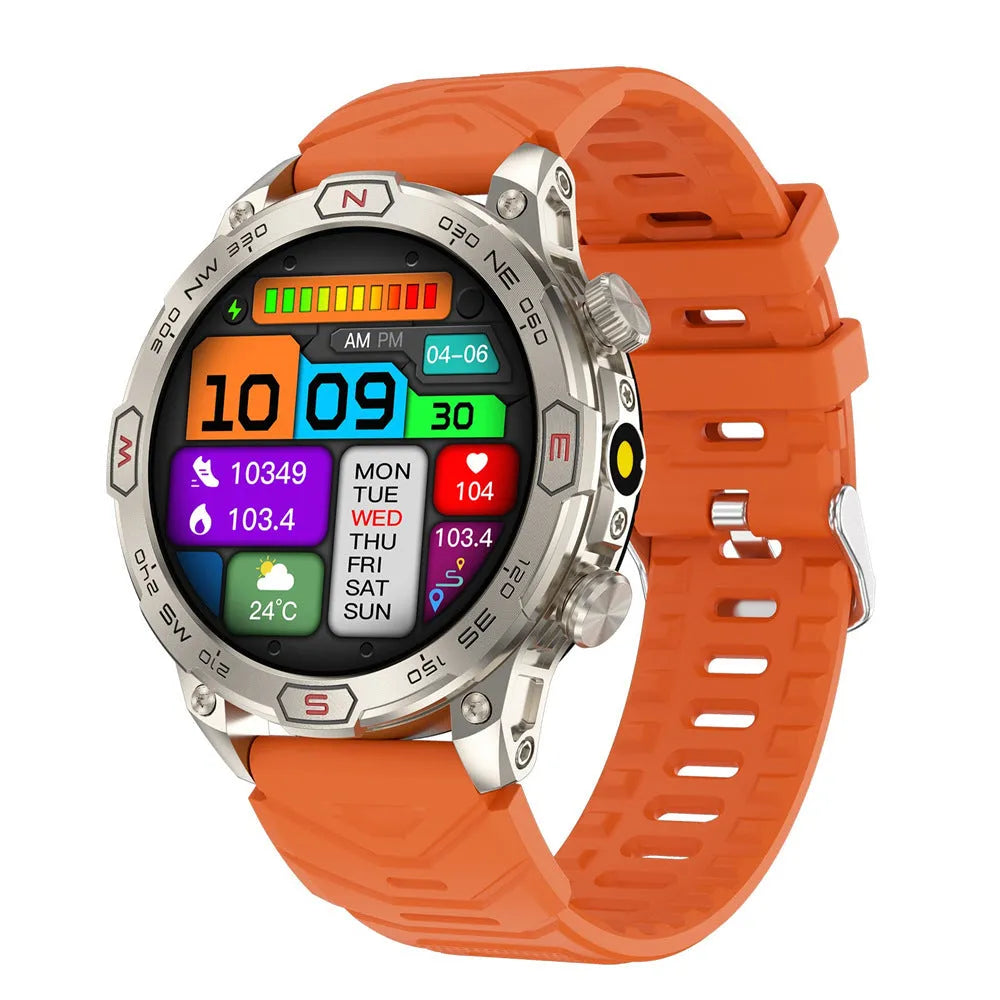 Smart sports watch with AMOLED screen displaying fitness metrics on silicone strap